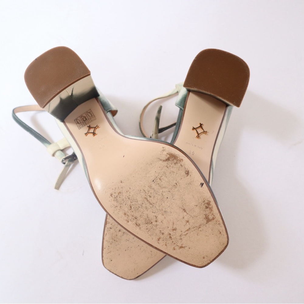 Andrea Gomez Chunky Heel Shoes in Green and Cream - Picture 4 of 4